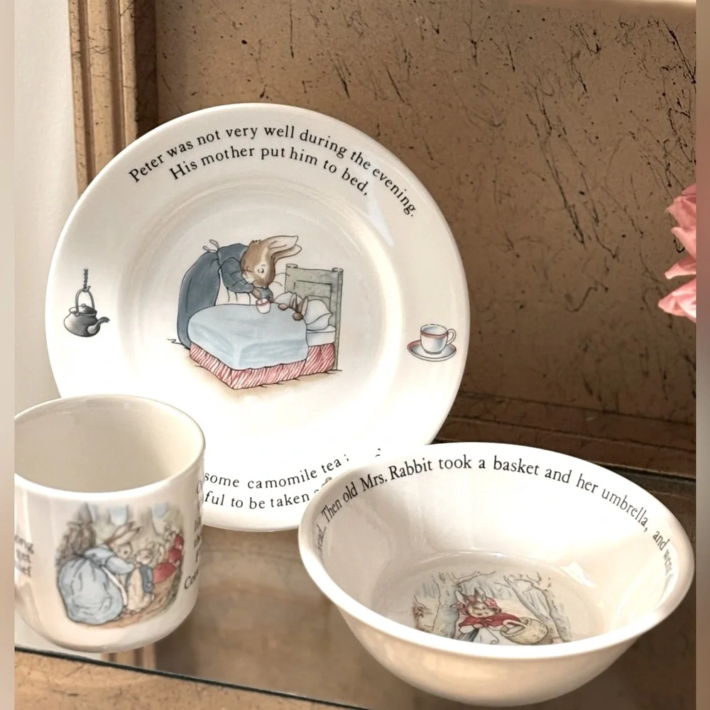 Wedgwood Beatrix Potter China Set. (3 Pc) Peter Rabbit | Bone | Vintage 90’s